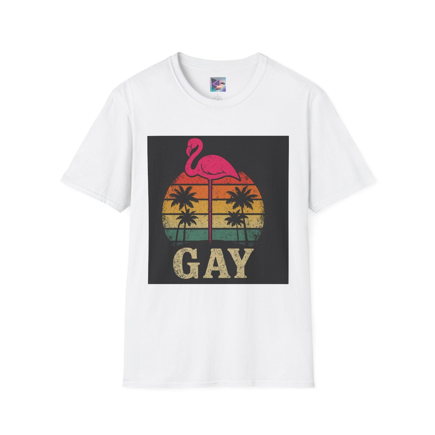 Retro Gay Flamingo T-Shirt, Unisex Pride Tee, LGBTQ+ Fashion, Summer Vibes Shirt, Perfect for Beach Parties and Pride Events